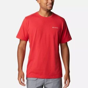 Columbia Men's Thistletown Hills Short Sleeve Back Dog Print T-Shirt Red Small
